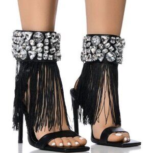 AZALEA " THE RHINESTONE DRAPED  TASSEL SANDAL  " IN BLACK (BRAND NEW !!!!!!!!!